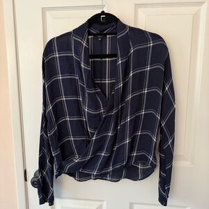 Aritzia Babaton blue plaid silk blouse size small